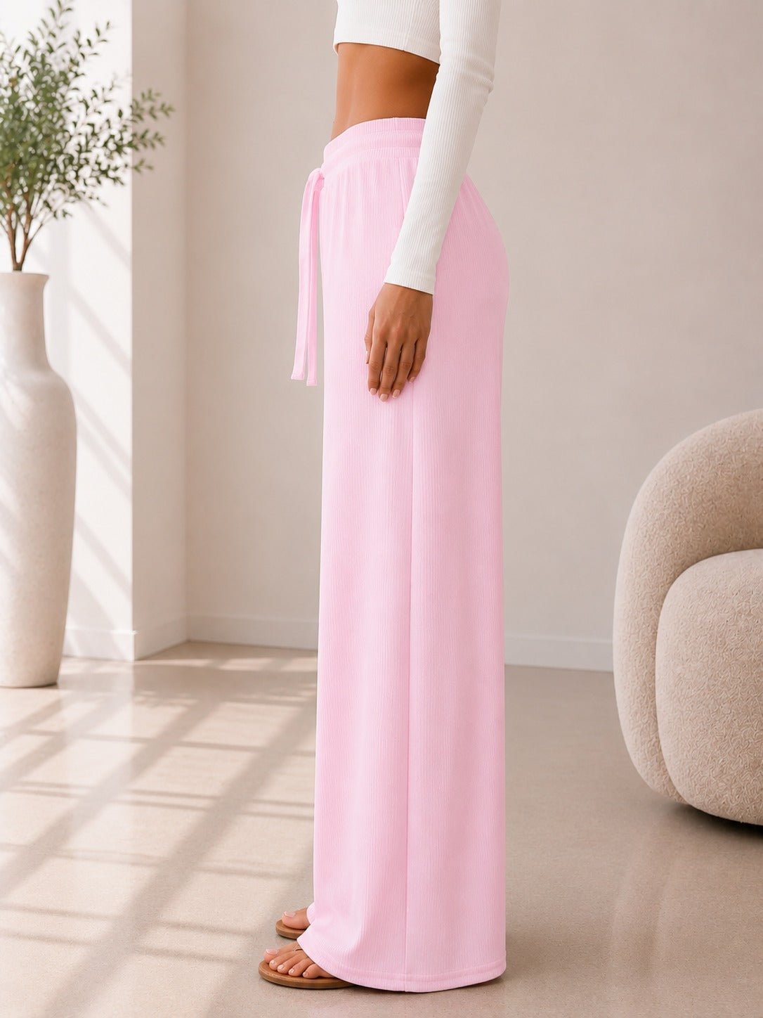 Ladies Pink Drawstring Knitwear Pants - StylePhase SA