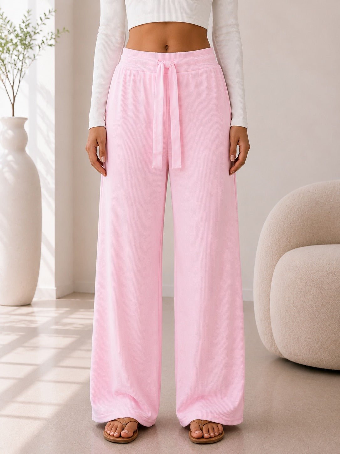 Ladies Pink Drawstring Knitwear Pants - StylePhase SA