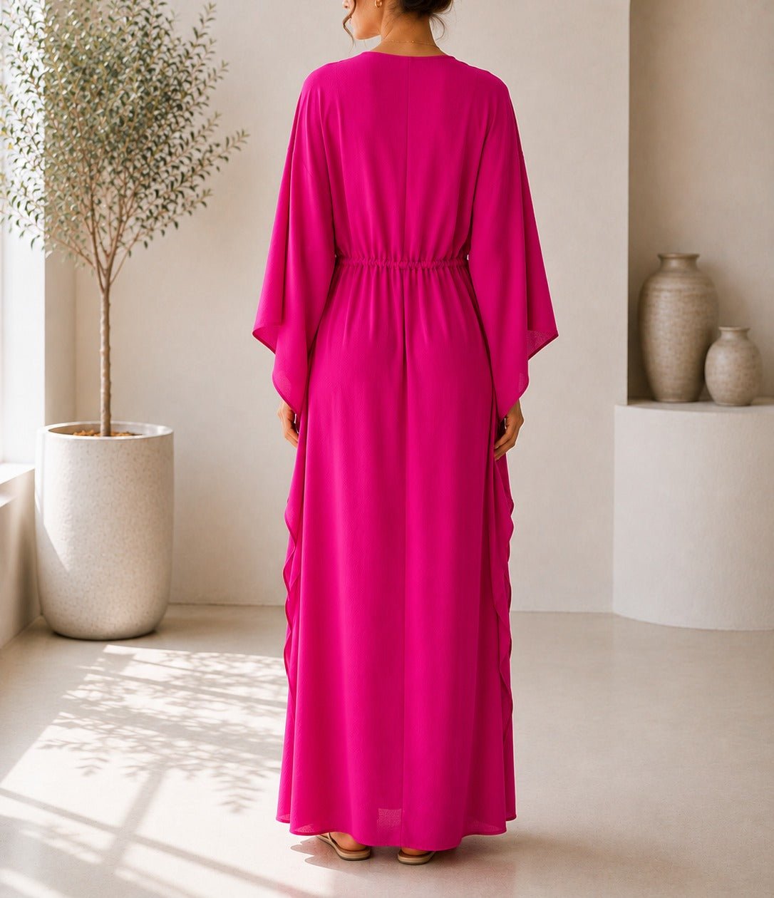 Ladies Pink Drawstring V-neck Kaftan - StylePhase SA