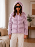 Ladies Pink Faux Fur Hoody Zip Jacket - StylePhase SA