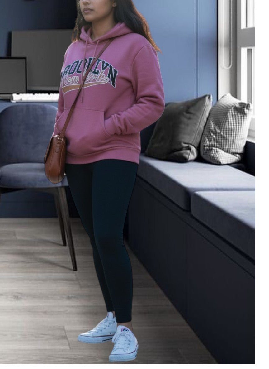 Ladies Pink Fleece Hoody Top - Brooklyn New York - StylePhase SA