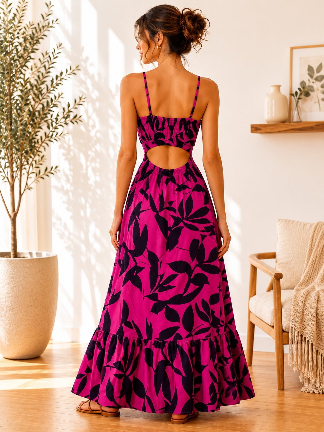 Ladies Pink Floral Cut Out Maxi Dress - StylePhase SA