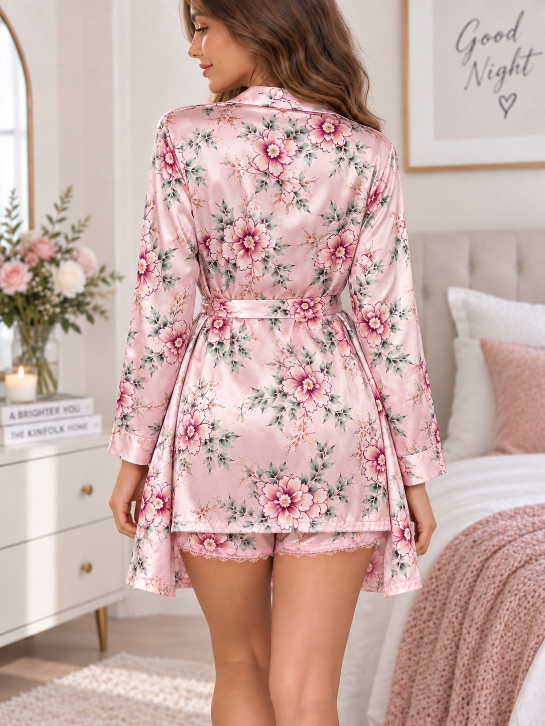 Ladies Pink Floral Gown 3 Piece Set - StylePhase SA