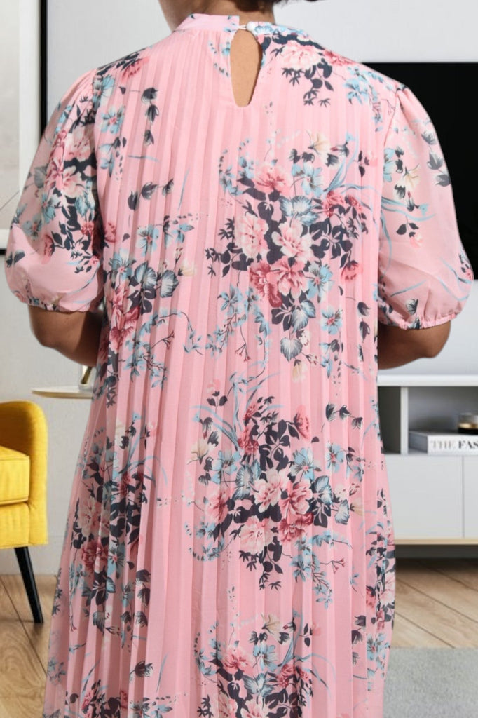 Ladies Pink Floral Pleated Dress - StylePhase SA