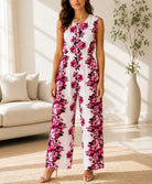 Ladies Pink Floral Print Sleeveless Jumpsuit - StylePhase SA