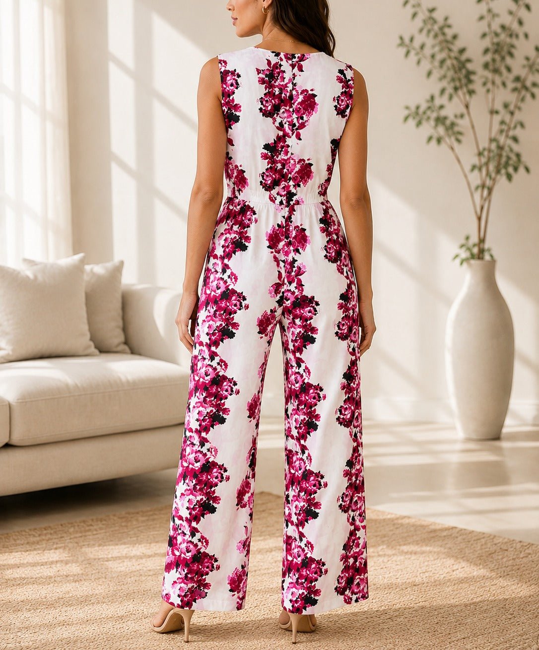 Ladies Pink Floral Print Sleeveless Jumpsuit - StylePhase SA