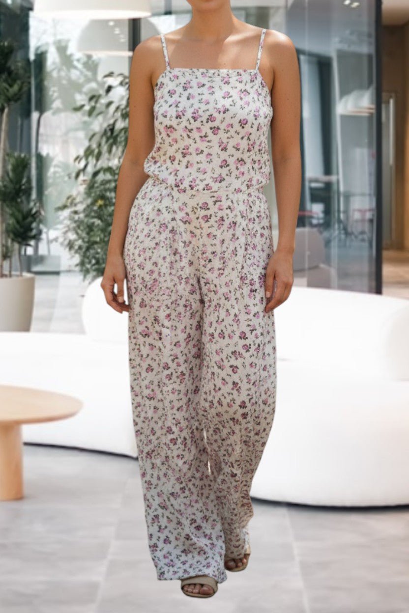 Ladies Pink Floral Strappy Pleated Jumpsuit - StylePhase SA