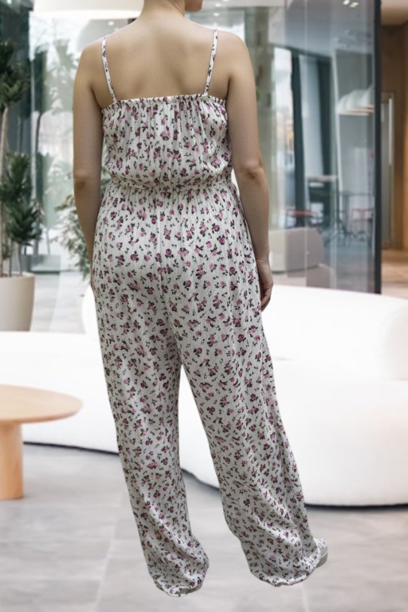 Ladies Pink Floral Strappy Pleated Jumpsuit - StylePhase SA