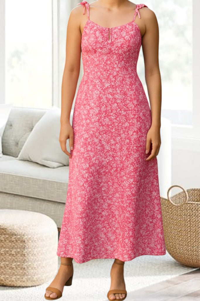 Ladies Pink Floral Tie Shoulder Dress - StylePhase SA