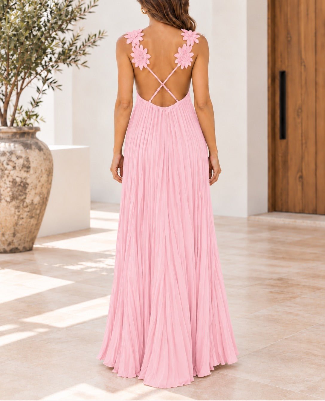 Ladies Pink Flower Strap Maxi Dress - StylePhase SA