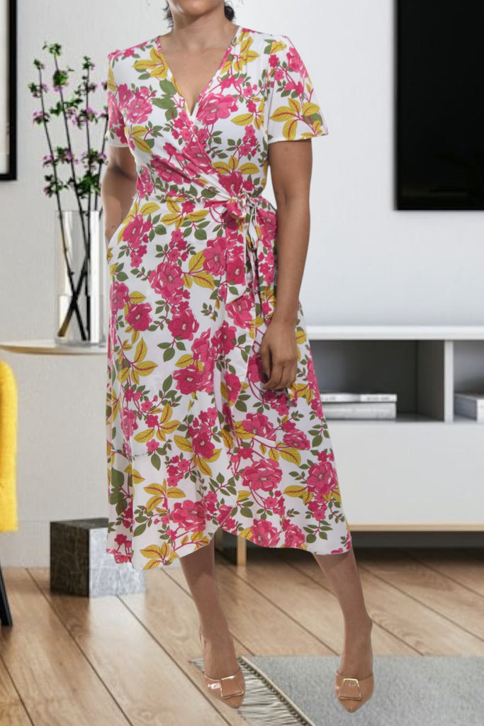 Ladies Pink Flower Wrap Dress - StylePhase SA