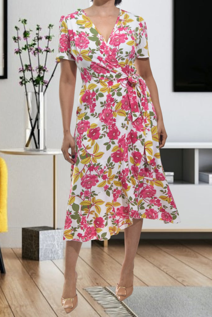 Ladies Pink Flower Wrap Dress - StylePhase SA