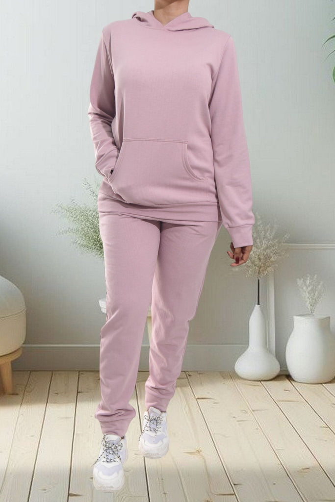 Ladies Pink Kangaroo Hoody Tracksuit Set - StylePhase SA