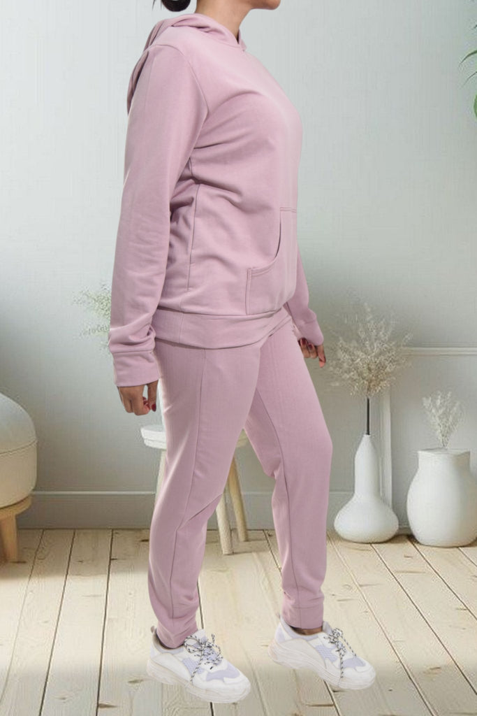 Ladies Pink Kangaroo Hoody Tracksuit Set - StylePhase SA