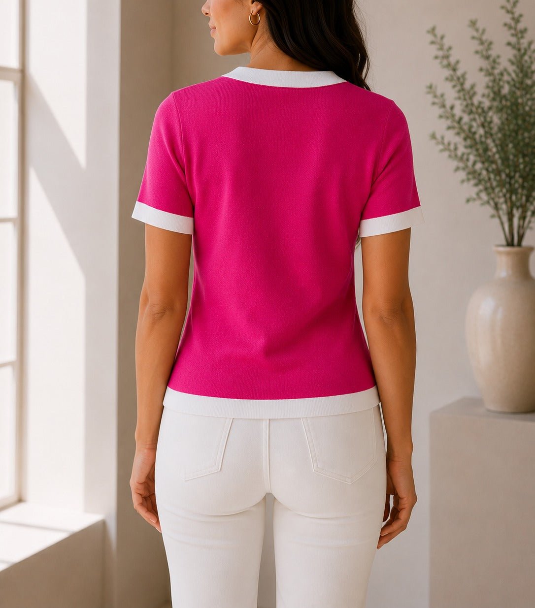 Ladies Pink Knitwear Shortsleeve Cardigan - StylePhase SA