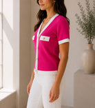 Ladies Pink Knitwear Shortsleeve Cardigan - StylePhase SA