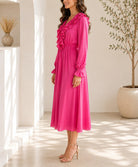 Ladies Pink Lined Ruffle V-Neckline Chiffon Dress - StylePhase SA
