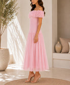 Ladies Pink Off shoulder 3D fabric Rose Dress - StylePhase SA