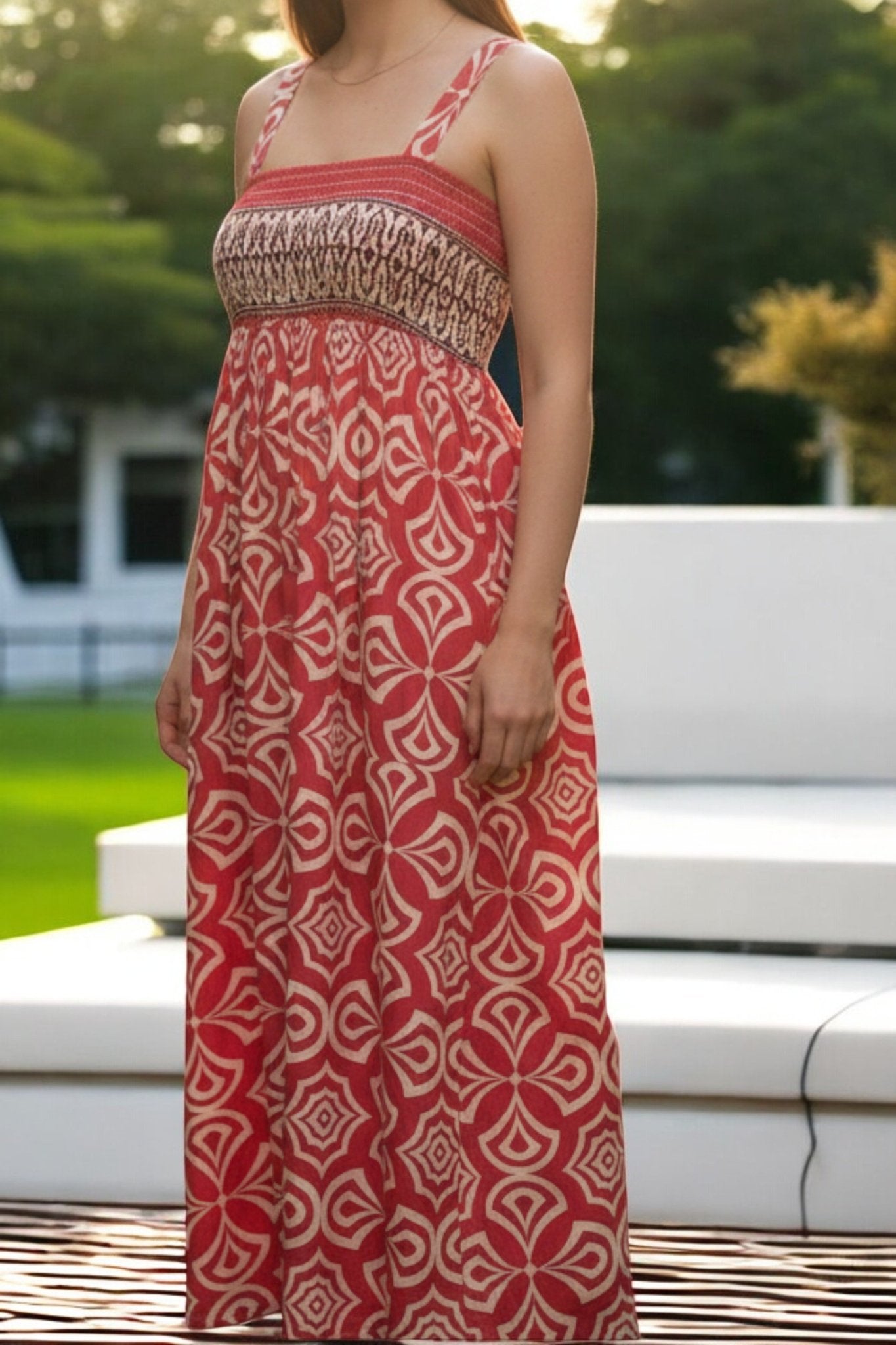 Ladies Pink Pattern Strappy Dress - StylePhase SA