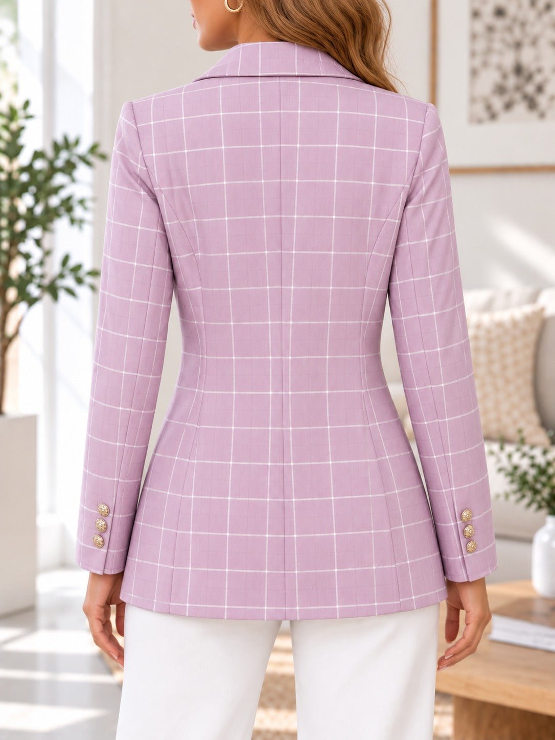 Ladies Pink Plaid Blazer - StylePhase SA