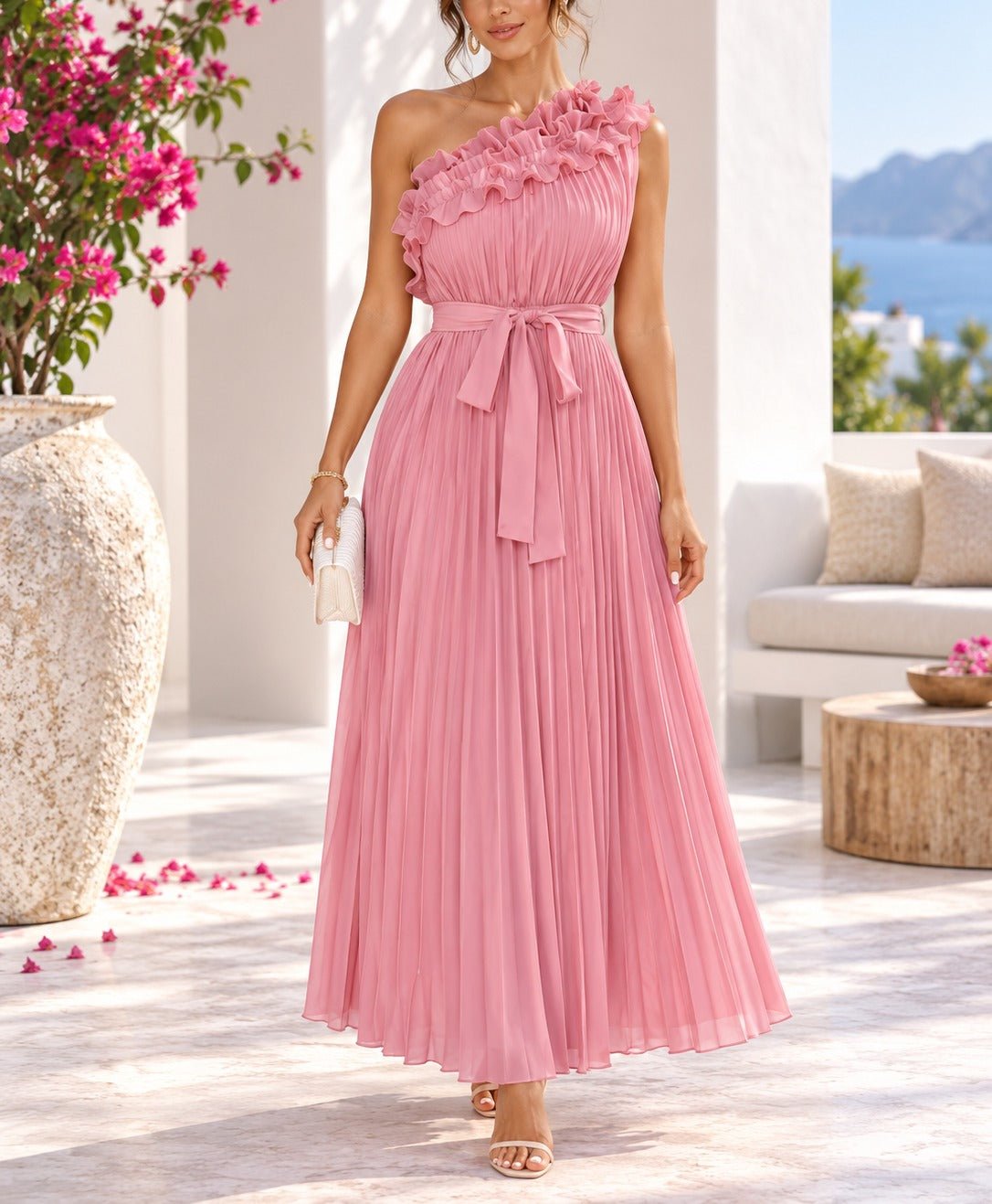 Ladies Pink Pleated Off Shoulder Dress - StylePhase SA