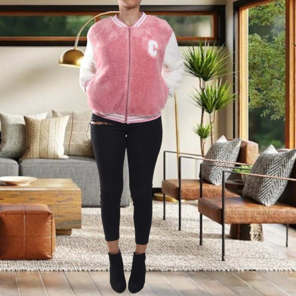Ladies Pink Plush Printed Jacket - StylePhase SA