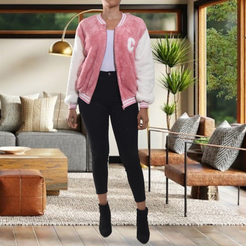Ladies Pink Plush Printed Jacket - StylePhase SA