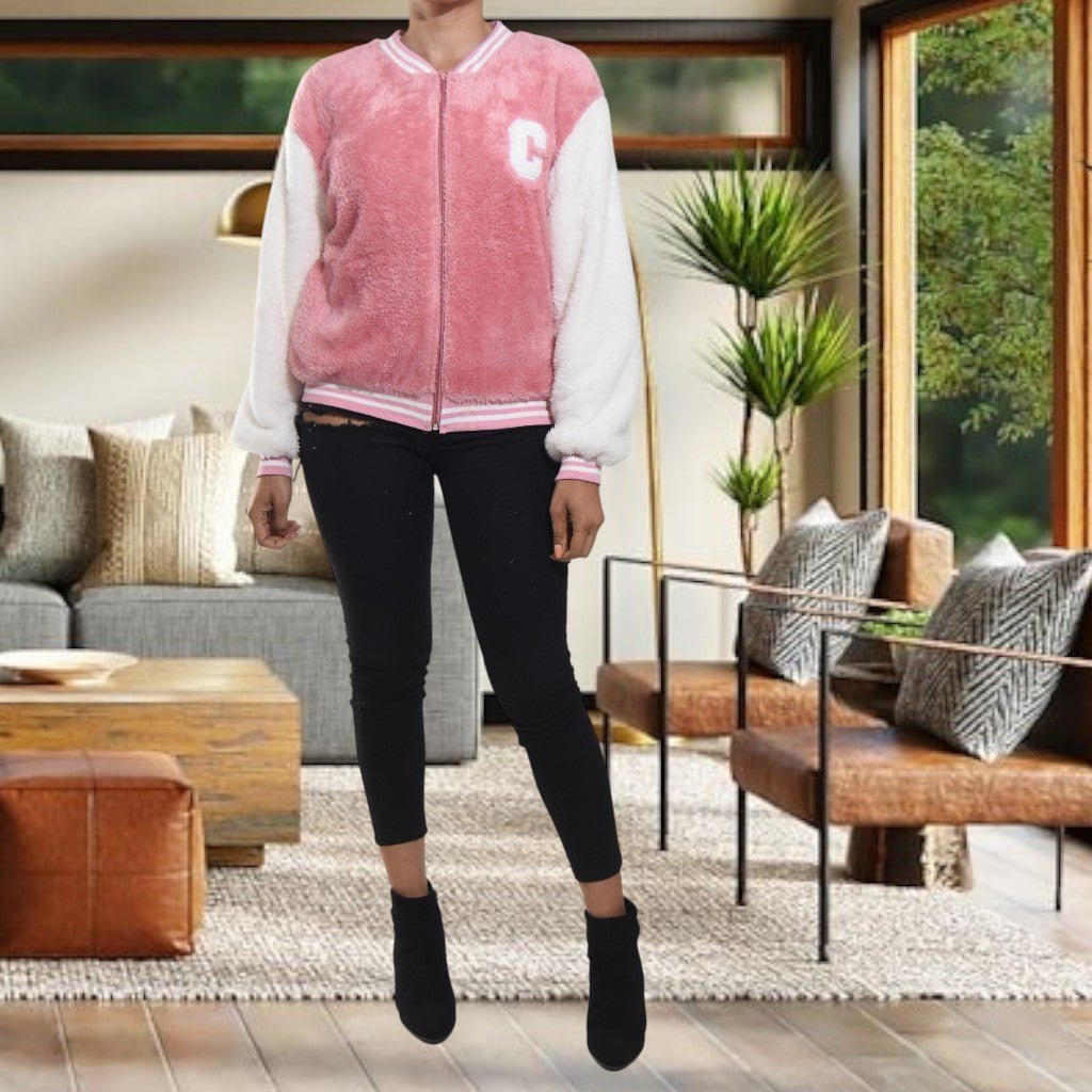 Ladies Pink Plush Printed Jacket - StylePhase SA