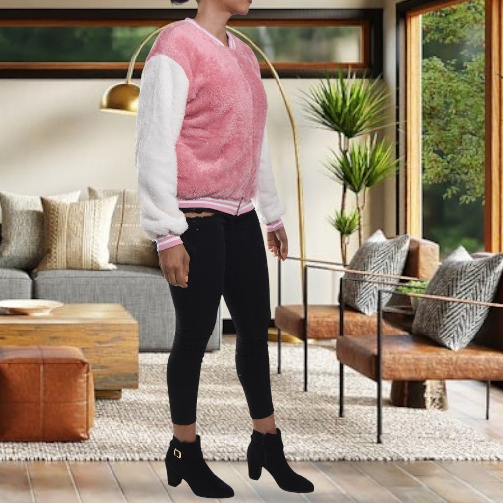Ladies Pink Plush Printed Jacket - StylePhase SA