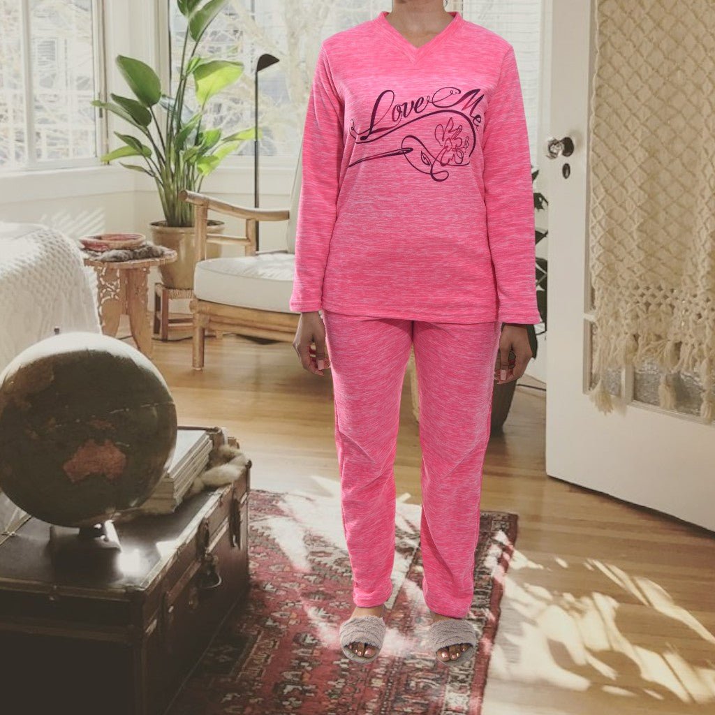 Ladies Pink Polar Fleece Printed Pyjama Set - StylePhase SA