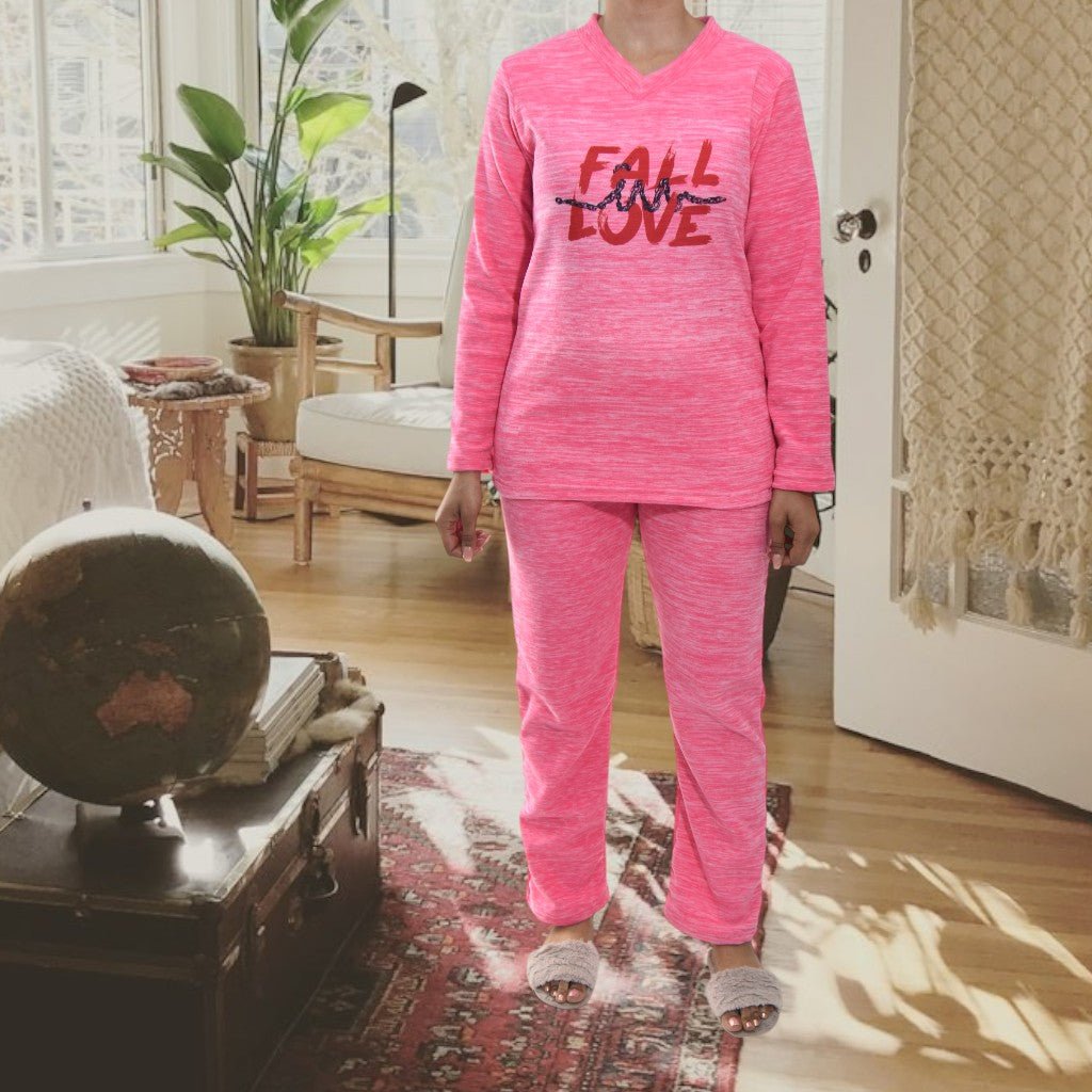 Ladies Pink Polar Fleece Printed Pyjama Set - StylePhase SA
