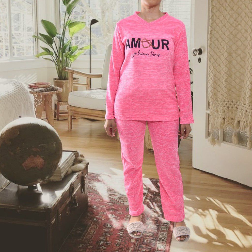 Ladies Pink Polar Fleece Printed Pyjama Set - StylePhase SA