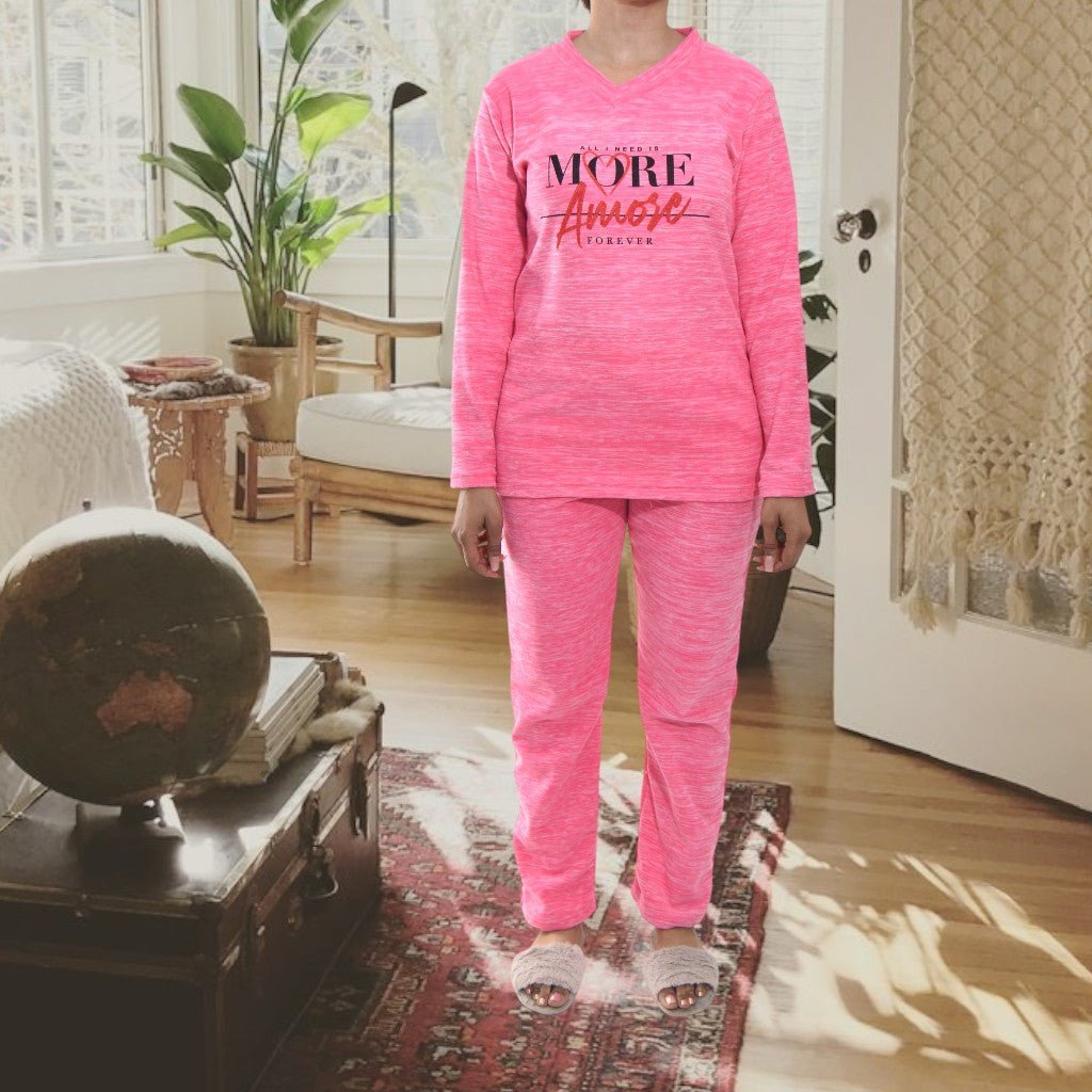 Ladies Pink Polar Fleece Printed Pyjama Set - StylePhase SA