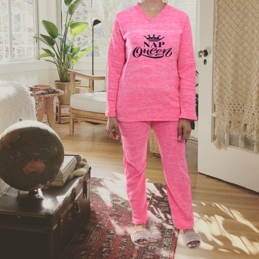Ladies Pink Polar Fleece Printed Pyjama Set - StylePhase SA