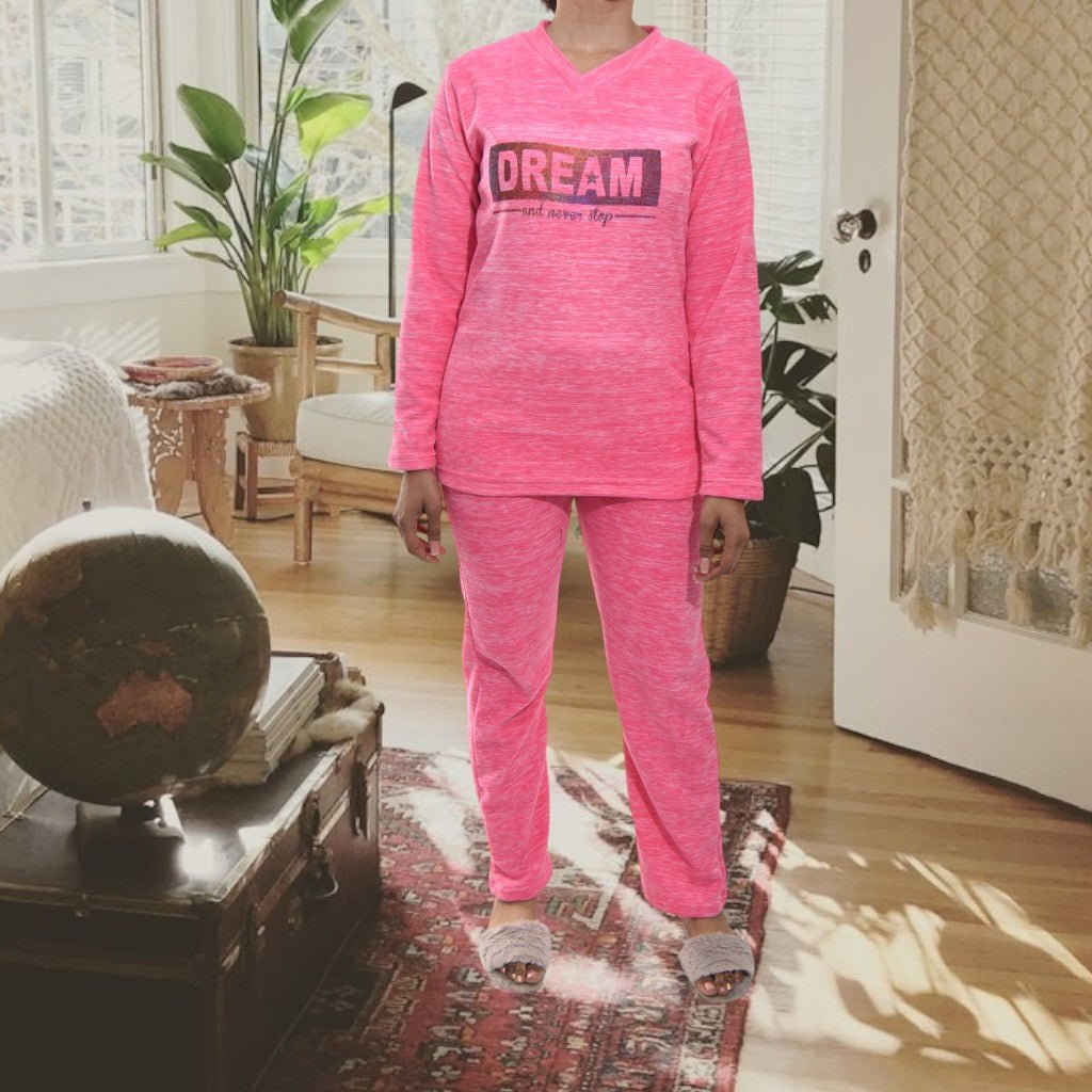 Ladies Pink Polar Fleece Printed Pyjama Set - StylePhase SA