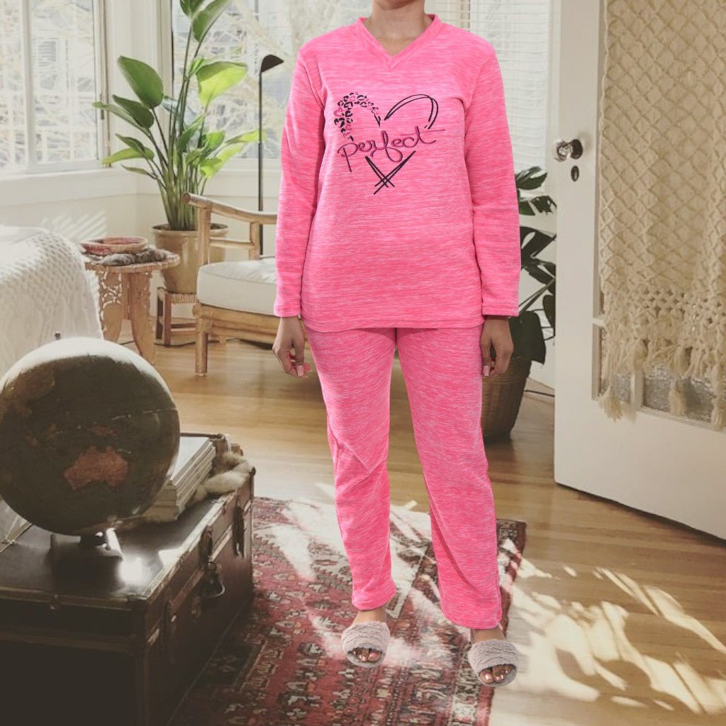Ladies Pink Polar Fleece Printed Pyjama Set - StylePhase SA