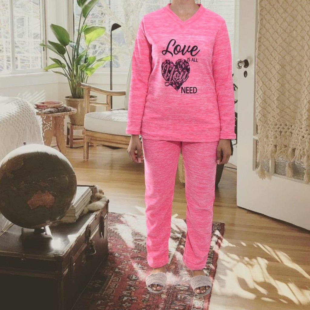 Ladies Pink Polar Fleece Printed Pyjama Set - StylePhase SA