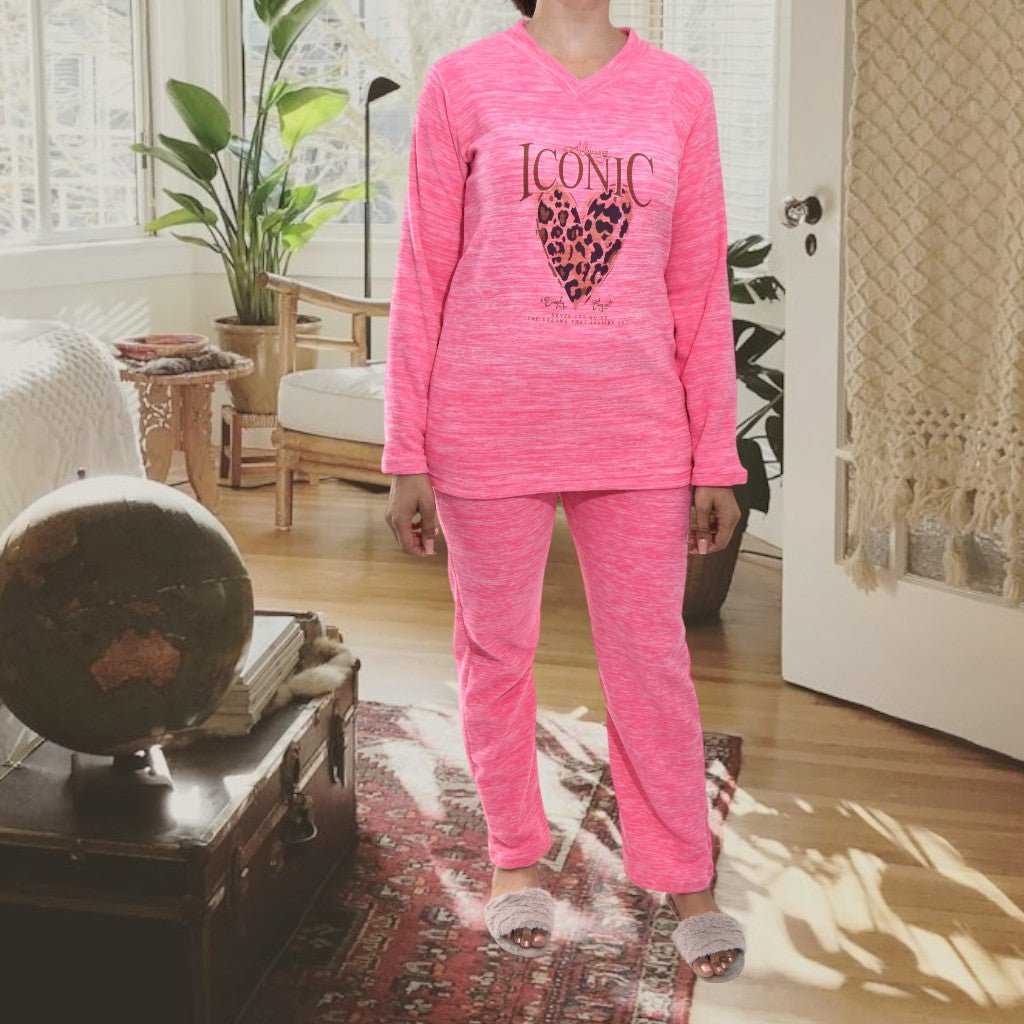 Ladies Pink Polar Fleece Printed Pyjama Set - StylePhase SA