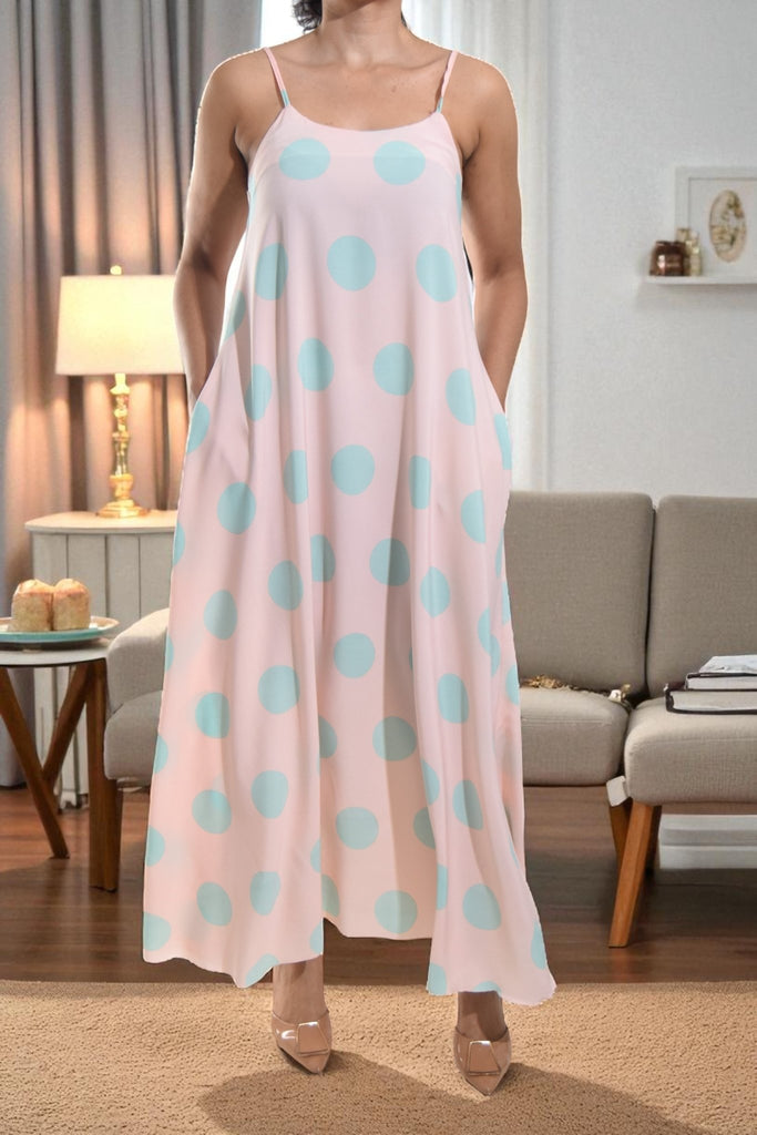 Ladies Pink Polka Dot Maxi Dress - StylePhase SA