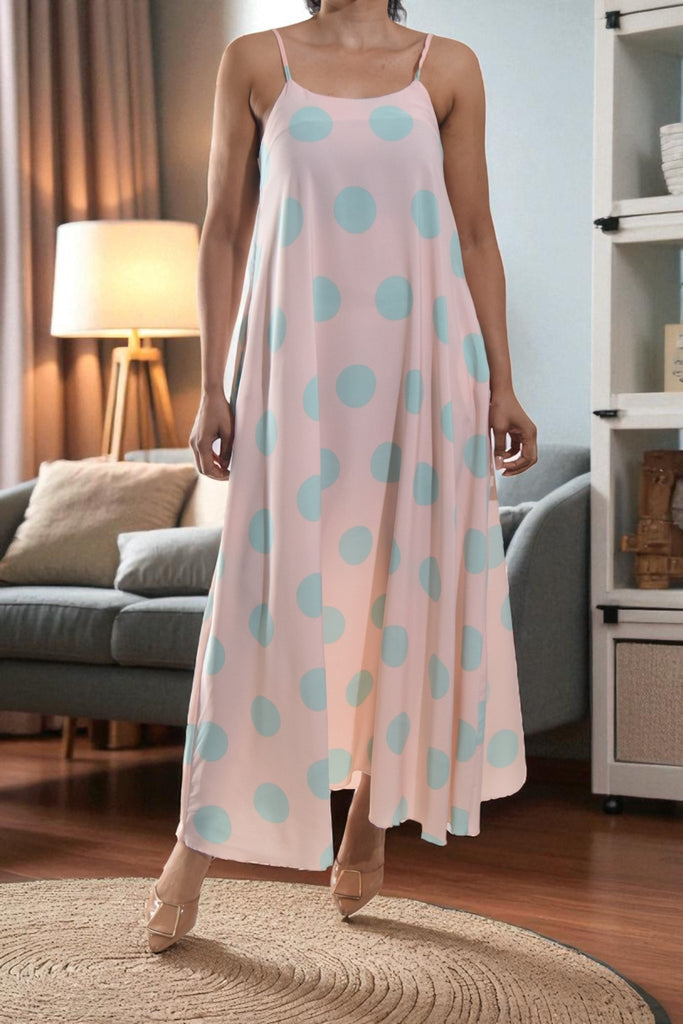 Ladies Pink Polka Dot Maxi Dress - StylePhase SA