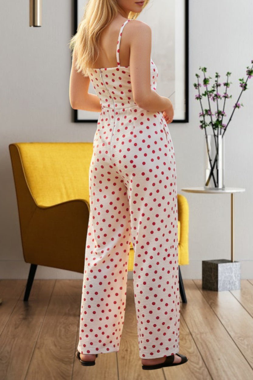 Ladies Pink Polka Dot Strappy Pleated Jumpsuit - StylePhase SA