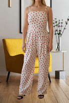Ladies Pink Polka Dot Strappy Pleated Jumpsuit - StylePhase SA