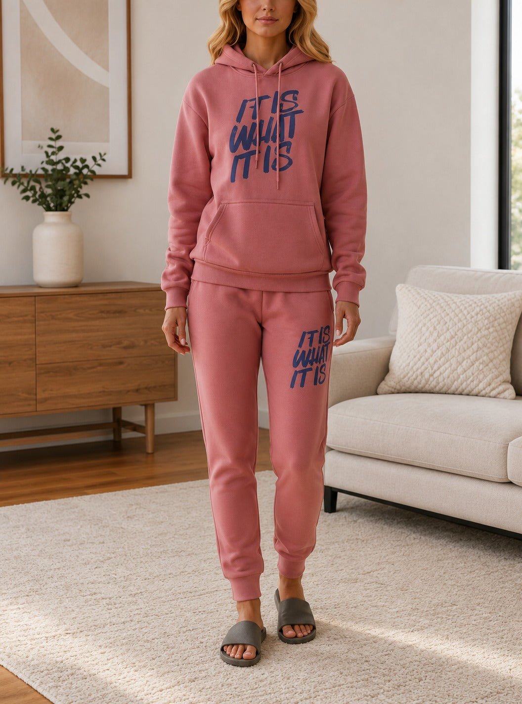 Ladies Pink Printed Fleece Tracksuit-It Is What It Is - StylePhase SA