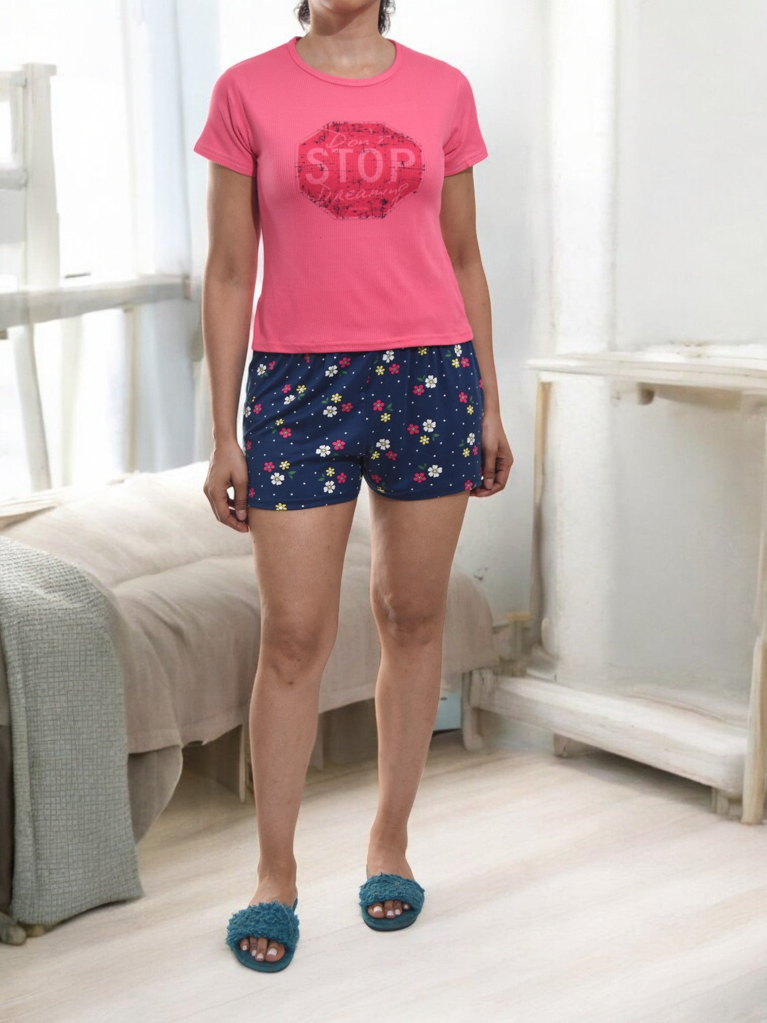 Ladies Pink Printed Pj Set - Don't Stop Dreaming - StylePhase SA