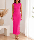 Ladies Pink Ribbed Knit Side Slit Dress - StylePhase SA