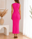 Ladies Pink Ribbed Knit Side Slit Dress - StylePhase SA
