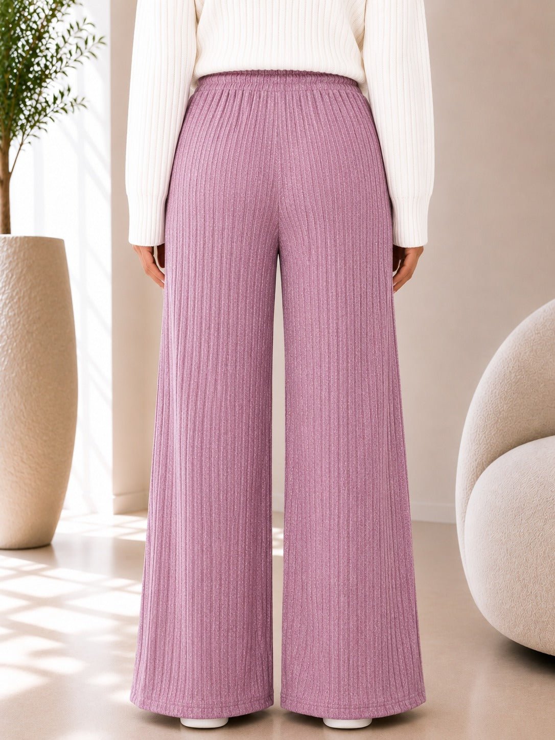 Ladies Pink Ribbed Knit Wide Leg Pants - StylePhase SA