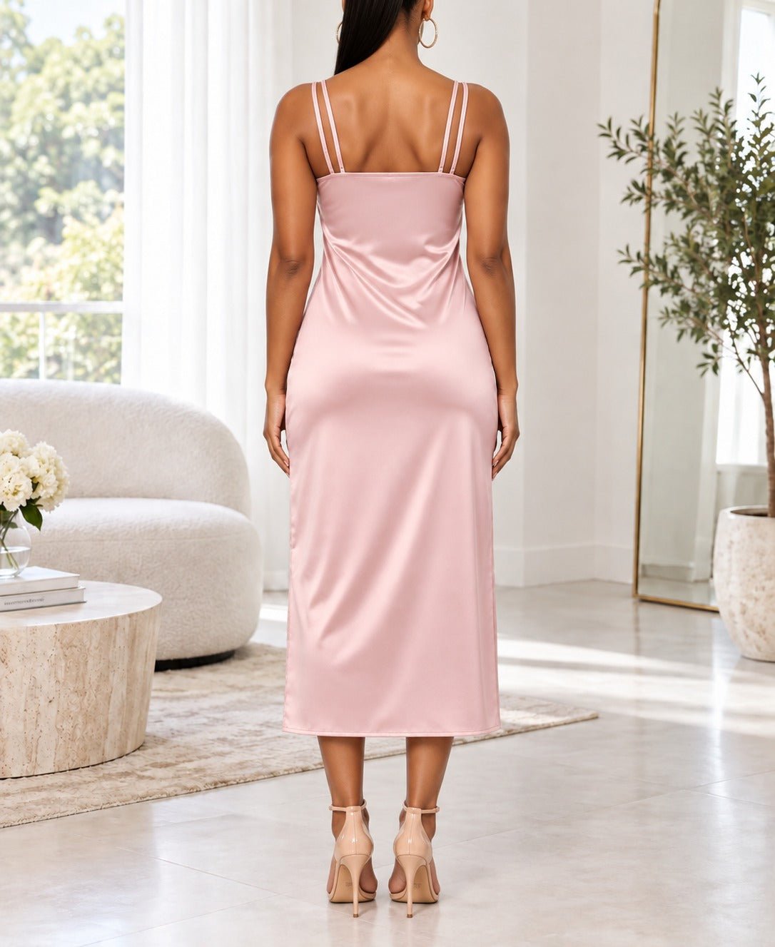 Ladies Pink Satin Slip Dress - StylePhase SA