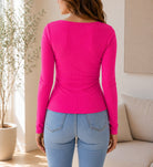 Ladies Pink Square Neck Button Knit Cardigan - StylePhase SA
