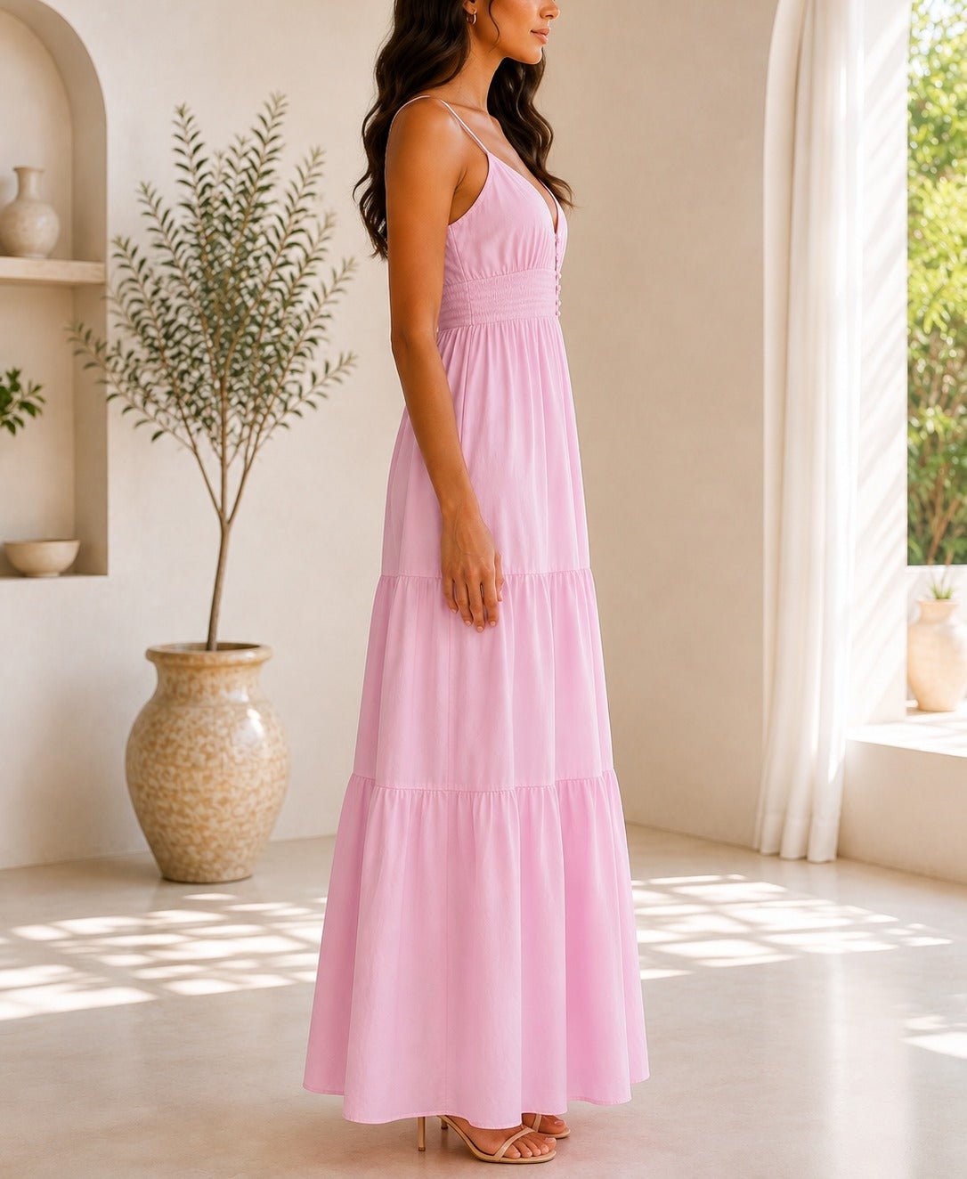 Ladies Pink Strappy Ruffel Hem Dress - StylePhase SA